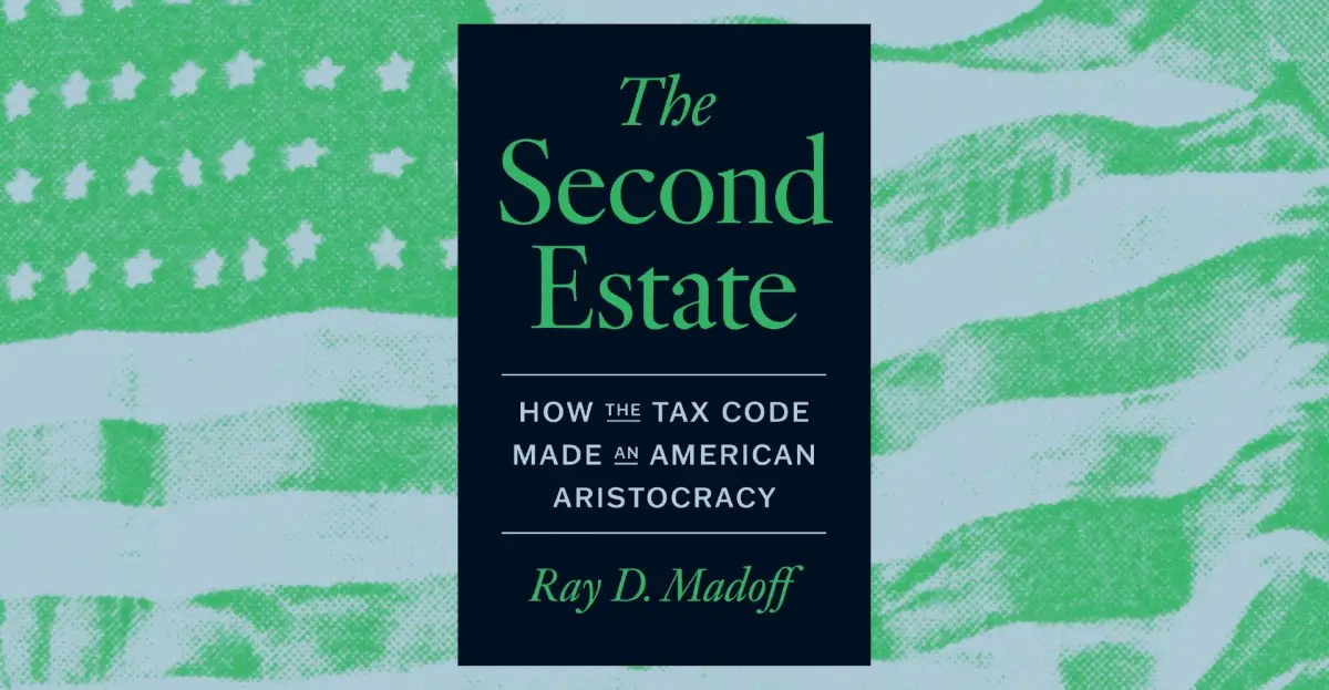 Book cover for "The Second Estate" by Ray D. Madoff displayed against a green patterned background