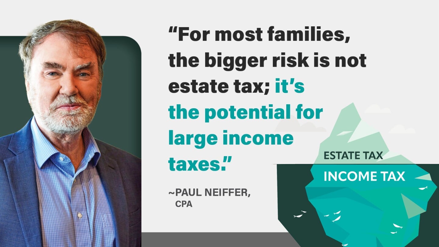 Paul Neiffer, CPA, with quote about estate tax and income tax risks for families