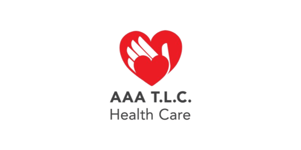 AAA T.L.C. Health Care logo featuring red heart with white hand inside and text below