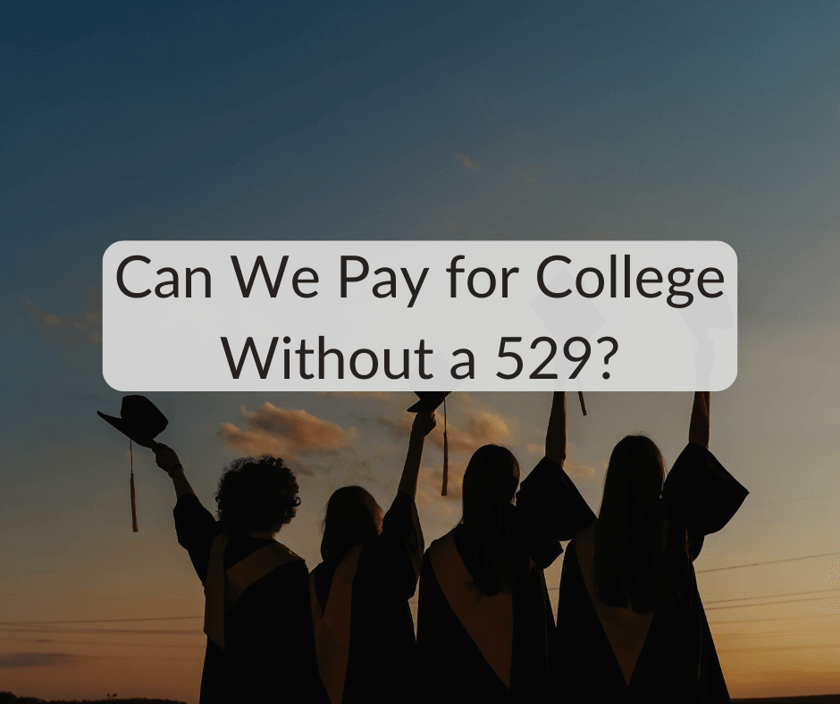 Silhouettes of five graduates in caps and gowns with raised arms against a sunset sky