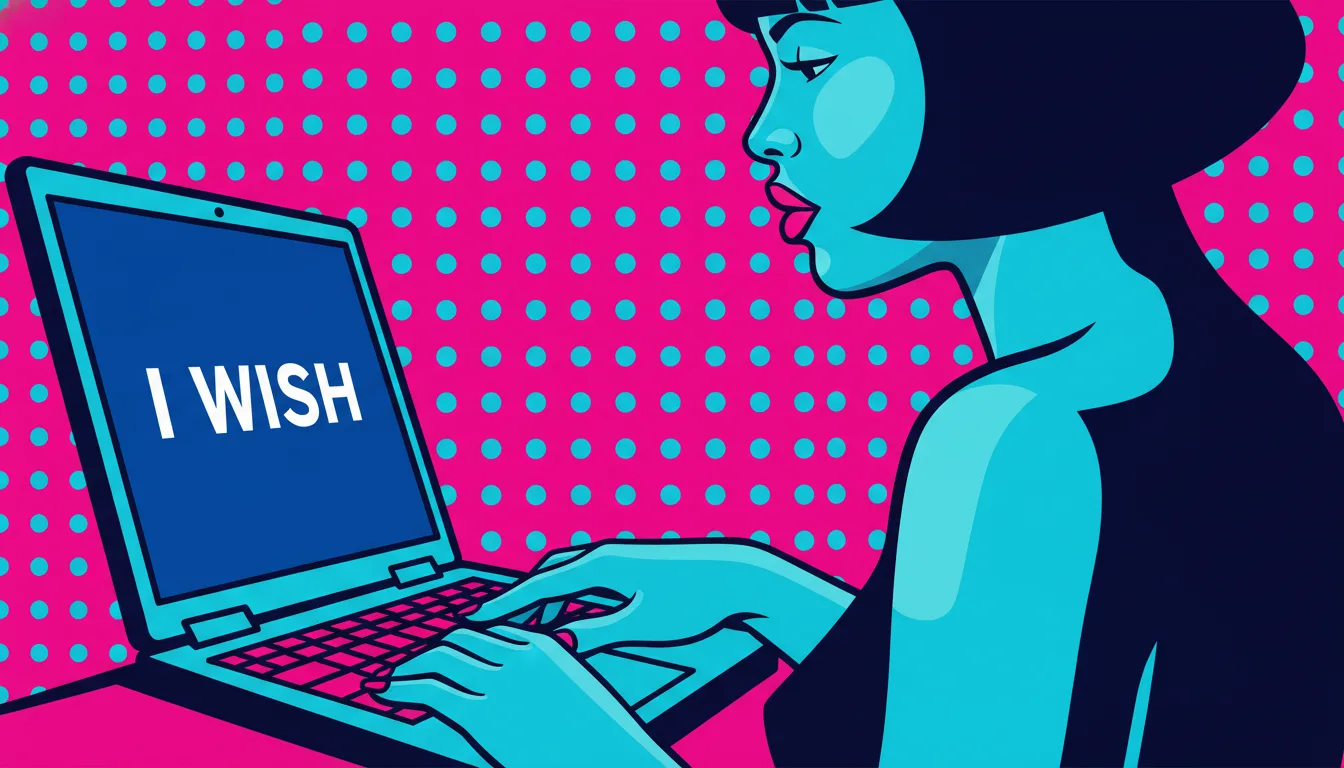 Looking over a woman's shoulder as she types 'I wish' on a laptop, in reference to a precatory clause.