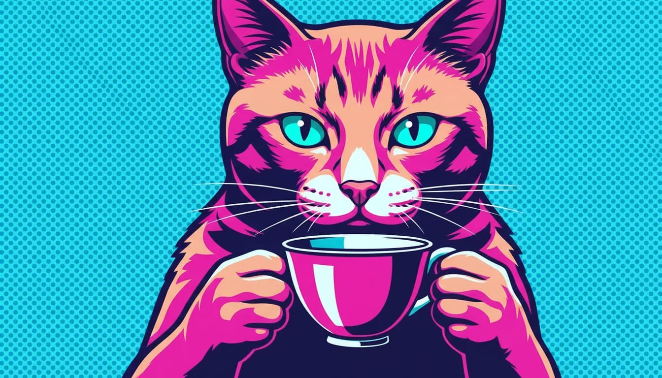 Orange cat carefully holding a teacup, in reference to pet guardianship.