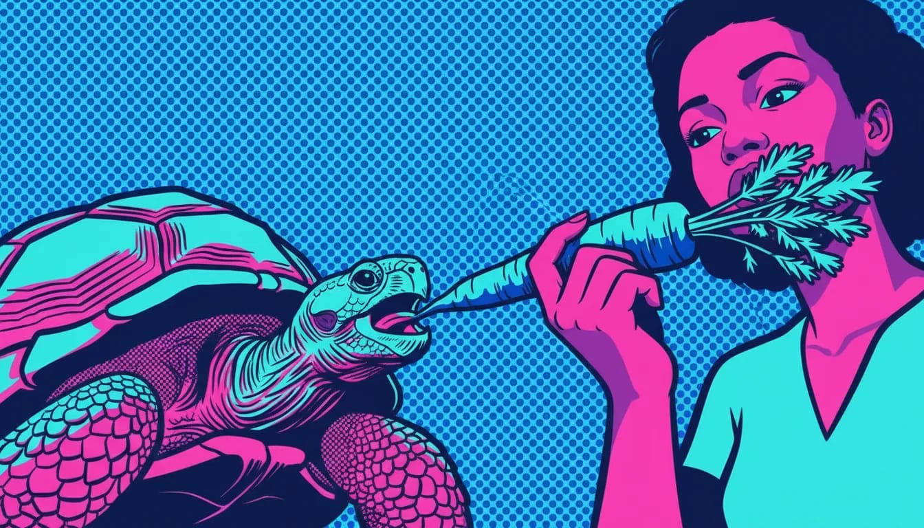 Young Black woman feeding a carrot to a tortoise, in reference to living wills versus last wills.
