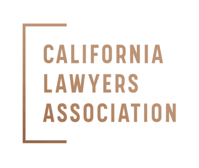 California Lawyers Association logo with tan text and border on white background