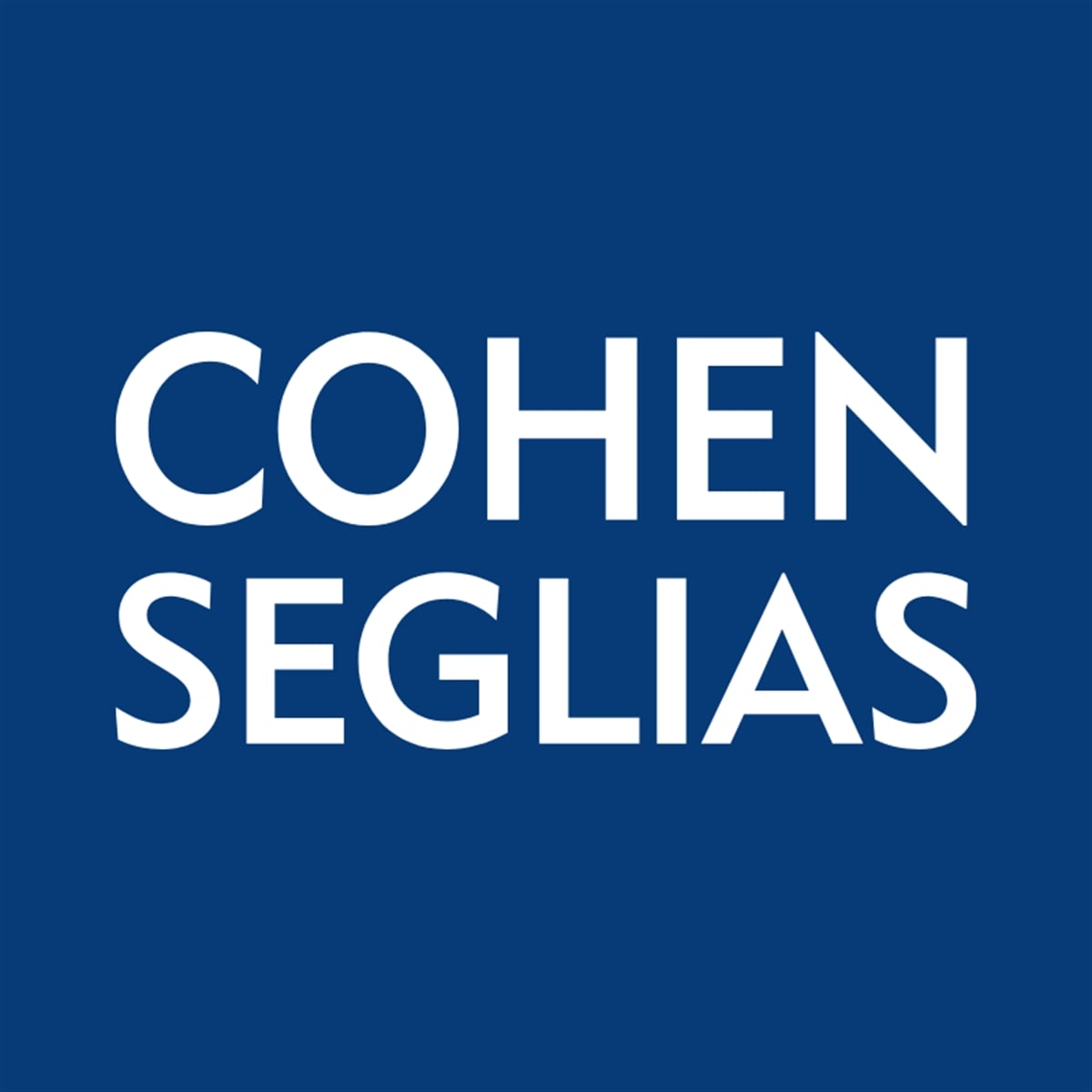 Cohen Seglias logo in white text on a solid blue background