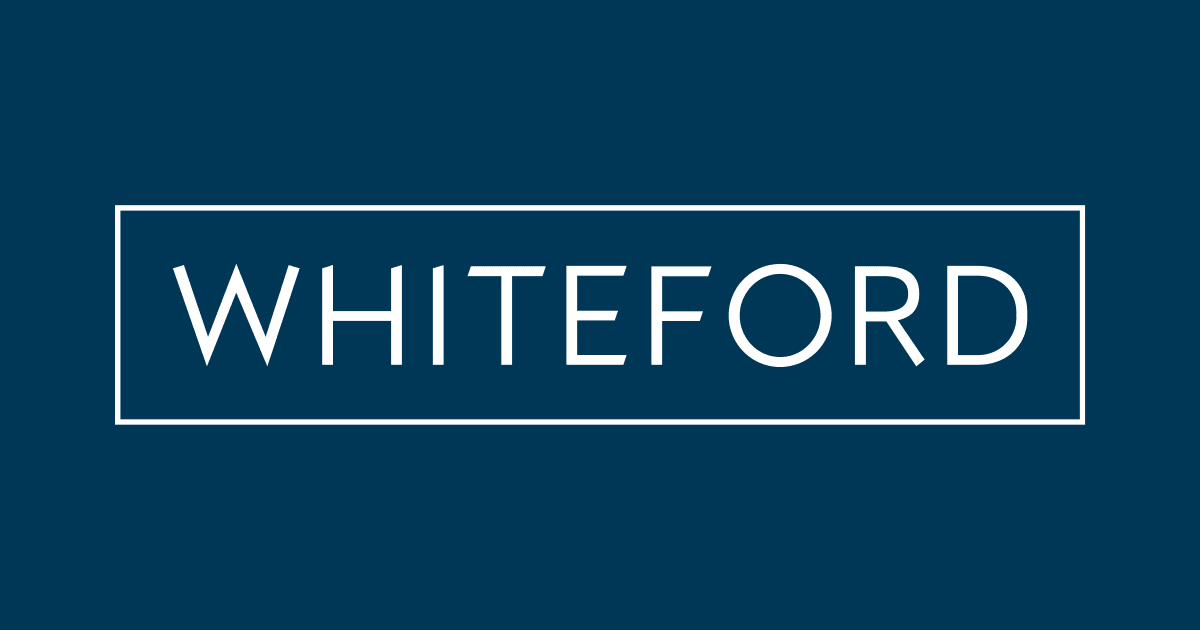 White text reading "WHITEFORD" centered in a horizontal rectangular box on a dark teal background